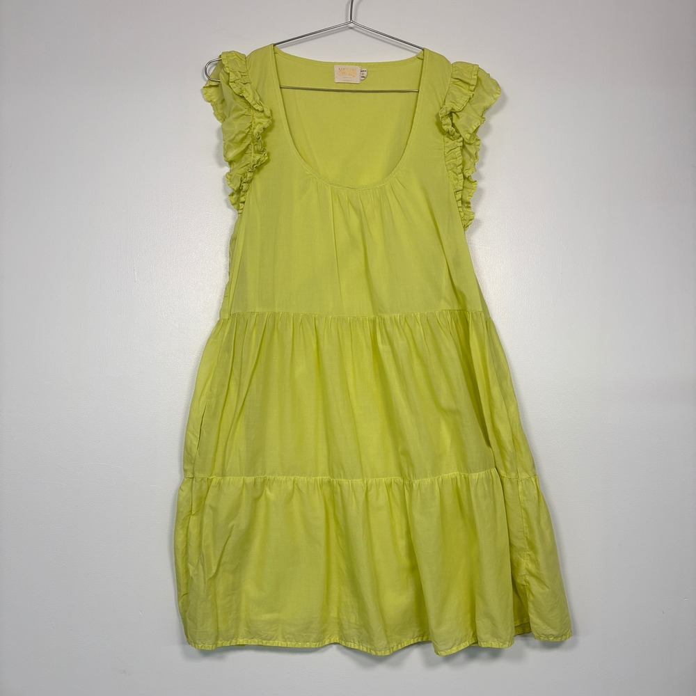Nation LTD Womens Dress Sz M Yellow Luella Pima Cotton Ruffle Sleeve Tiered Mini